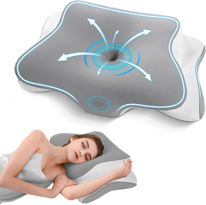 LUDAMAX-Almohada cervical viscoelástica diseño mariposa GRIS